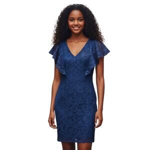 Lauren Ralph Lauren 10 Navy Blue V-neck Scalloped Lace Sheath Mini Dress classic